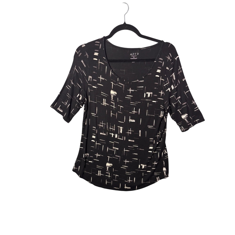Apt. 9 Womens Scoop Neck Top M Black Abstract Geometric Modern Minimalist